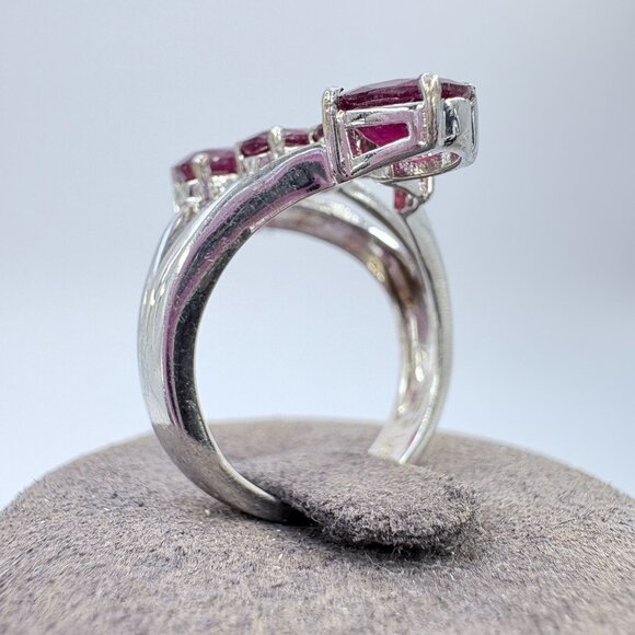 VTG Sterling Silver 925 Garnet Five Stone Prong Set Statement Ring Size 7 - Picture 5 of 11